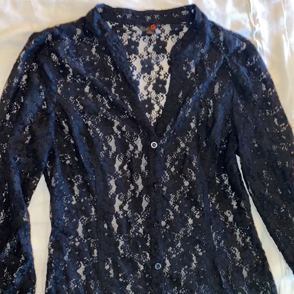 G by Guess Lace Black front Button Top. - Picture 3 of 10